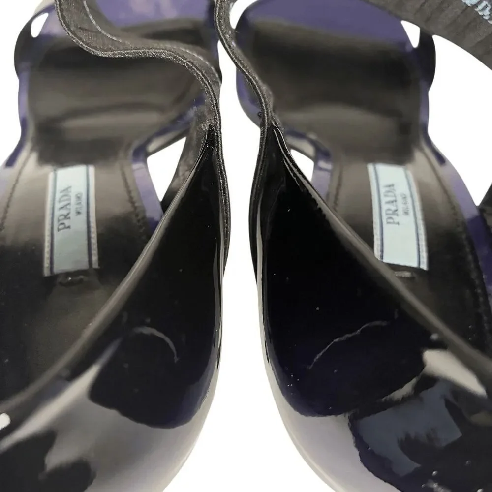 Prada Patent Leather Elastic Strap Sandals 93mm Heel Giacinto Size 39 Open Toe